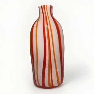 VTG Mid Century Murano Striped Tall Art Glass Vase Red Orange White 14"